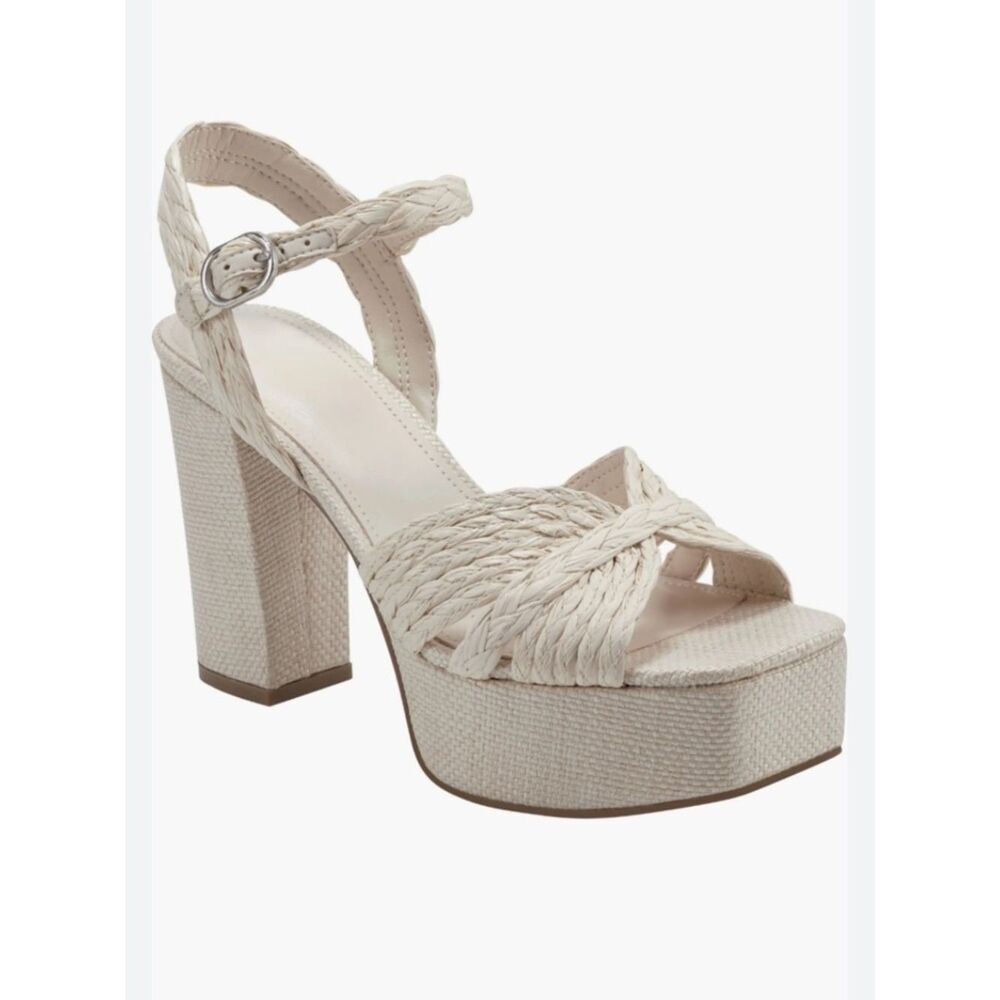 Marc Fisher Chela Woven Raffia Braided Strap Block Heel Platform Sandals